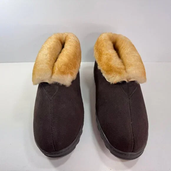 Great Northwestern Men's Brown Suede Leather Shearling Slip On Slippers sz 11 - Picture 1 of 11